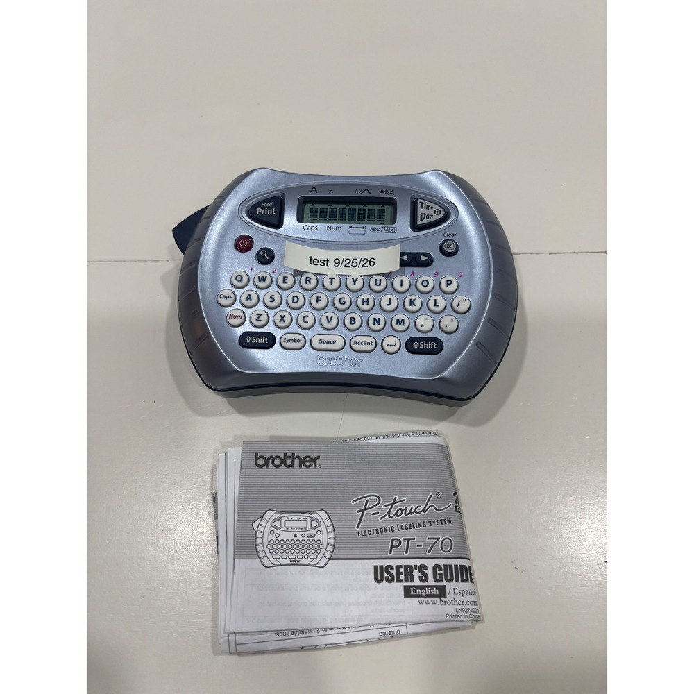 Brother P-Touch PT-70 Handheld Label Maker Silver Blue Tested Working w/ Manual